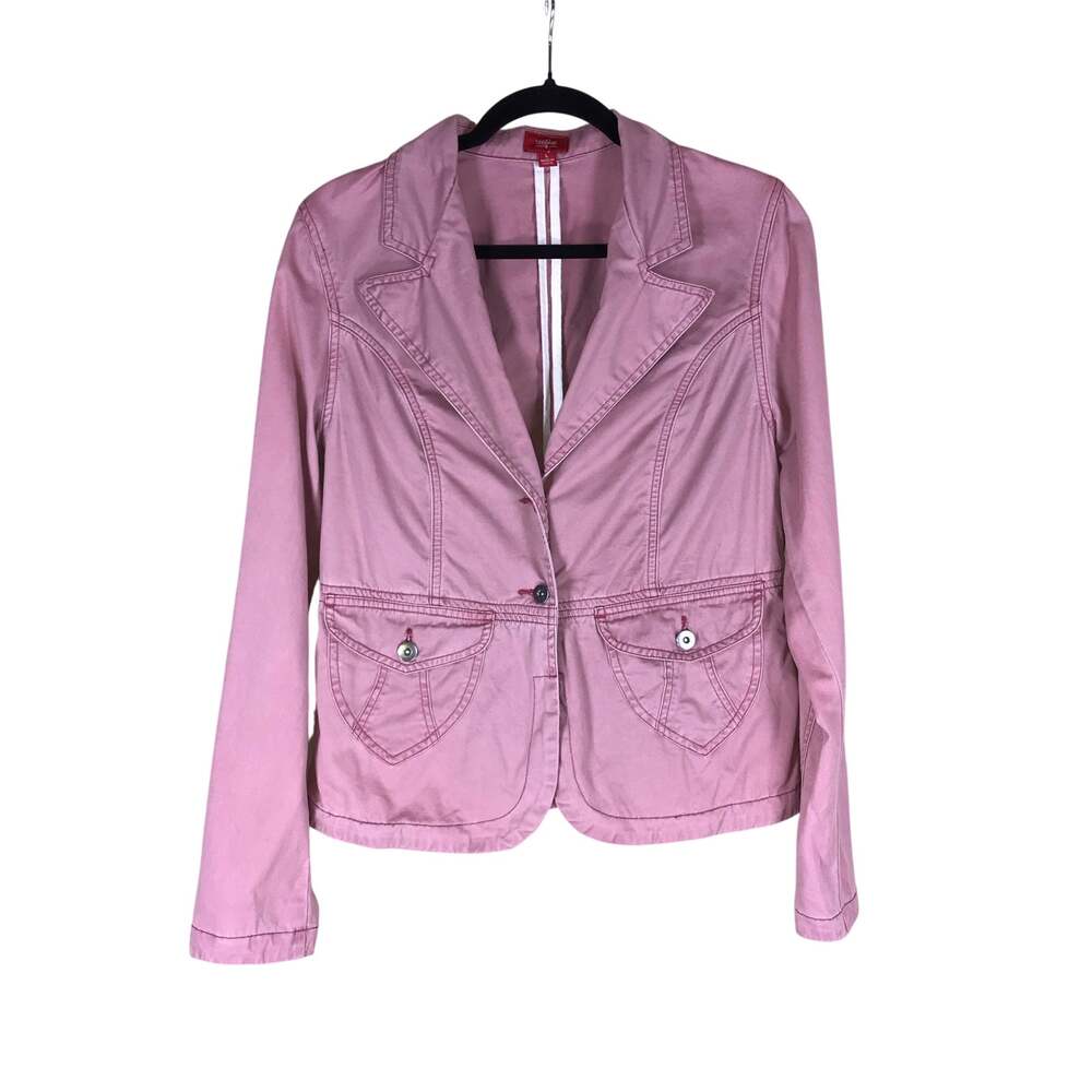 Mossimo Blazer Jacket Women L Dusty Rose Pink Cotton Button Front Preppy Chic